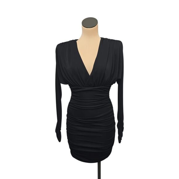 NWT‎ Cinq à Sept Women's Black Belinda Ruched Mini Bodycon Dress Size 4 $395 - Picture 1 of 9